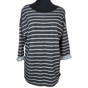 Divided Black and White Striped Long Sleeve Shiet Size Med